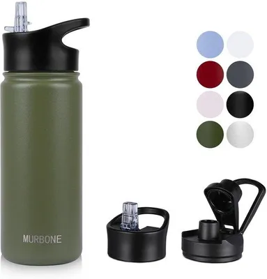 Immagine prodotto di Borraccia termica in acciaio leggero da 500 ml - con manico, senza BPA, a tenuta stagna, adatta per bevande gassate, con isolamento a doppia parete sottovuoto, ideale per lo sport, i viaggi e il campeggio