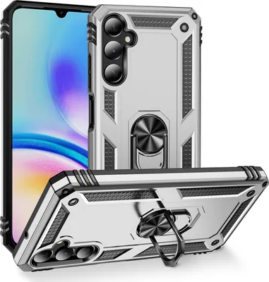 Produktbild von Schutzhülle für Samsung Galaxy A05S Dual Layer Robust Militäre Fallschutz Hülle mit Ringhalterung Ständer Silber