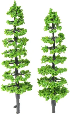 Imagen del producto de 10 unidades de miniaturas de árboles de pino para maquetas, paisajes, trenes en miniatura y maquetas ferroviarias. Árboles de selva tropical, escala 1:100-1:150