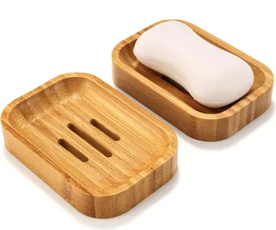 Produktbild von Natürliche Holz Bambus Seifenschale - 2 Stück - Badezimmer und Küche