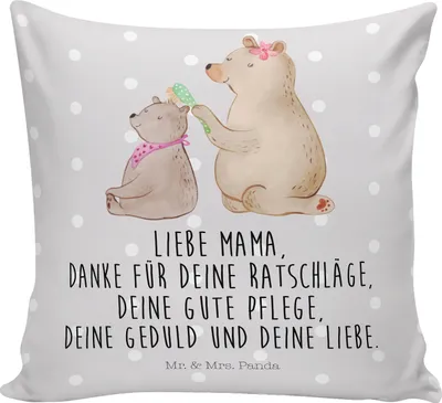 Produktbild von Mr. & Mrs. Panda Sofa Kissen Bär Kind - Grau Pastell - Geschenk, Polster, Muttertag, Kuschelkissen, Kuschel, Opa, Sofakissen, Mama, Mutter, 40x40, Familie, für