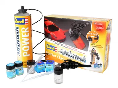 Produktbild von Revell Revell 39196 REV-39196 Airbrush Set Starter Class z pistoletem natryskowym, pojemnikiem na sprężone powietrze, akcesoriami pędzla, czerwony + czarny