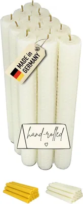 Immagine prodotto di Candele per tavola, 20 cm, 12 pezzi, in cera d'api, bianche, per feste