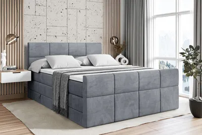 Produktbild von ALTDECOR Boxspringbett mit Fußteil, 2 Matratzen und Topper - 200x200 cm - ARDENI-Z KING - Grau Samt - Polsterbett mit, H3- und H4- Matratzen, Bettkasten und Lattenrost, Bett mit Stauraum