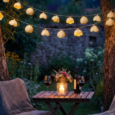 Produktbild von LED Lichterkette Blumen - 15 weiße Blüten - Batterie/Timer - L: 1,4m - Innen/Außen