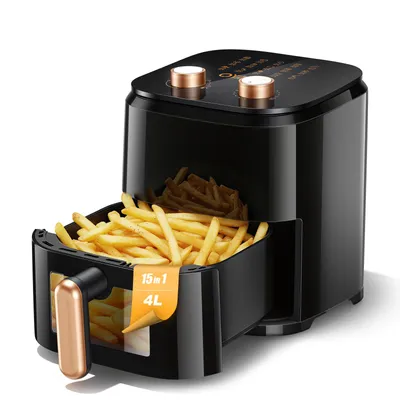 Produktbild von Heißluftfritteuse 5L für 2–3 Personen, Kompakter Airfryer mit 15 Menüoptionen, Sichtfenster, Drehknopf für Temperatur & Timer, 3D-Heißluftzirkulation