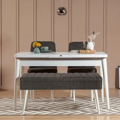 Obrázok produktu pre Skye Decor, Vina 1053 - 3 - antracit, biela, súprava rozkladacieho jedálenského stola a stoličiek (4 kusy), biela, 100 % MELAMÍNOVÁ POTAHOVANÁ DOSKA, 163 x 80 x 75 cm