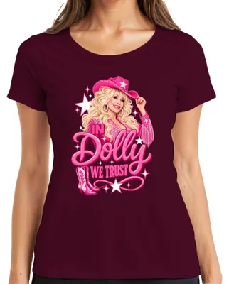 Produktbild von In Dolly We Trust Pink Cowgirl Hut Country Musik Western Nashville Damen T-Shirt, Burgundy, XL