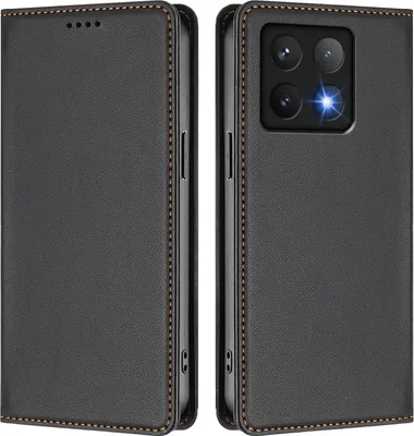 Image de Étui en cuir pour Xiaomi 14T Pro, étui à rabat magnétique en cuirPolyuréthaneavec support, noir