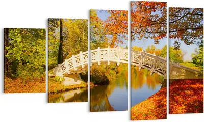 Produktbild von Bild auf Leinwand - Leinwandbild - Stream Fußgängerbrücke Herbst - 100x60cm - Wand Bild - Wanddeko - Leinwanddruck - Bilder - Kunstdruck - Wanddekoration - Leinwand bilder - Wandkunst - EG100x60-2654