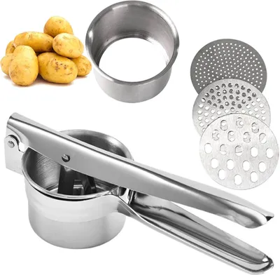Produktbild von Edelstahl Kartoffelpresse Spätzlepresse Spaghettieispresse mit 3 Locheinsätzen, für Küche Nudel & Spätzle Herstellung