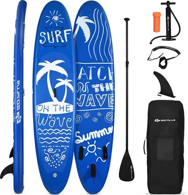 Produktbild von GOPLUS 297cm SUP Paddelboard aufblasbares Surfboard Stand Up Paddel Board Set Surfbrett mit Pumpe, Paddel, Rucksack, Sicherheitsleine, weiß und blau