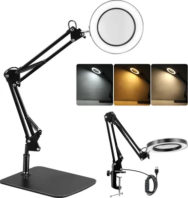 Produktbild von Lupenlampe - Tischlampe mit Klemme - 10-fach Vergrößerung - LED - 3 Farbmodi - Für Basteln & Reparaturen - Schwarz