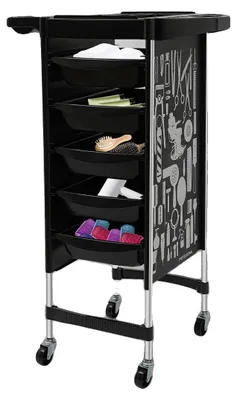 Immagine prodotto di Carrello per parrucchiere, con 5 cassetti, piano di lavoro pieghevole, colore nero