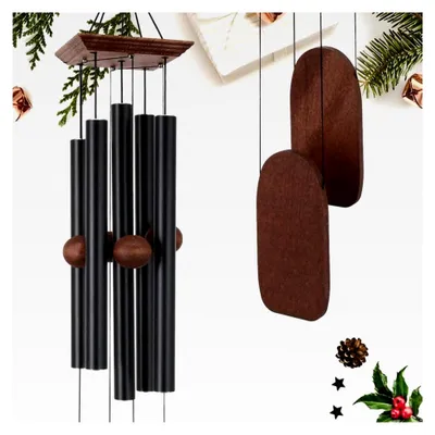 Produktbild von Windspiele für den Außenbereich, tiefer Ton, Gedenk-Windspiele, Geschenke für Einweihungsparty, Muttertag oder Weihnachten, Gartendekoration (36 Zoll, Schwarz)