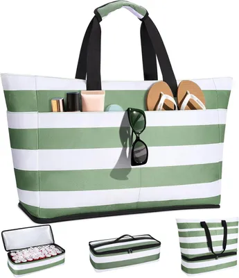 Immagine prodotto di Borsa da spiaggia da 54 litri, verde, impermeabile, con scomparto refrigerante, chiusura a zip, pieghevole, ideale per viaggi