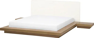 Produktbild von BELIANI Wasserbett Weiß / Naturfarbene Esche Kunstleder / MDF-Platten Holzfurnier Wasserbettmatratze 180 x 200 cm 2 Nachttische Japanisch Doppelbett
