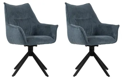Produktbild von Esszimmerstuhl 2er Set Ginosa blau mit Armlehnen & drehbarem Sitz – gepolstert