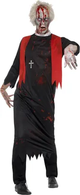 Produktbild von Zombie-Priester-Kostüm für Herren Halloween-Kostüm schwarz-rot