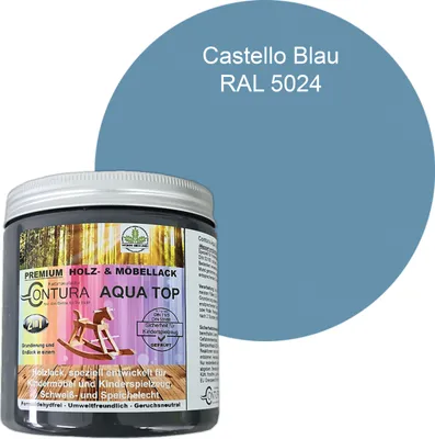 Produktbild von Contura 250ml. Möbellack Lack für Kinderspielzeug Buntlack DIN EN71/3 Buntlack Holzlack - RAL 5024 Castello Blau