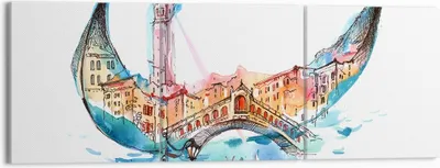 Produktbild von Bild auf Leinwand - Leinwandbild - Gondel Gondoliere illustration Kultur - 150x50cm - Wand Bild - Wanddeko - Leinwanddruck - Bilder - Kunstdruck - Leinwand bilder - Wandkunst - CA150x50-3039
