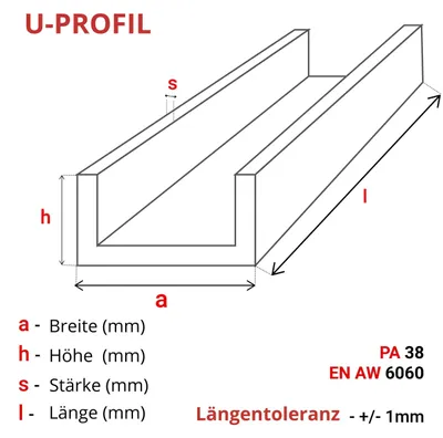 Produktbild von ALUMINIUM U-PROFIL 40x80x40x4 mm 390 cm ALUMINIUM PA38 + ZUSCHNITT NACH MASS