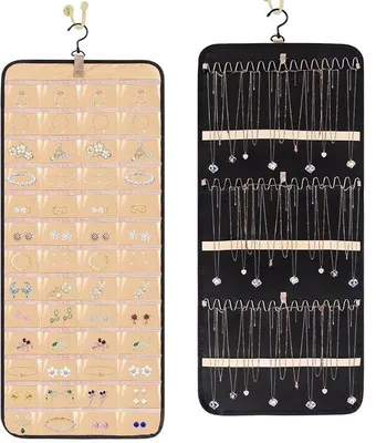 Produktbild von Doppeltes Schmuckorganizer-Set, 48 Fächer, 3 Haken, für Ohrringe, Ketten, Ringe