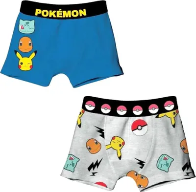 Produktbild von Pokemon Pikachu Friends Kinder Jungen Boxershorts Unterhose 2er Pack – Blau Grau / 146/152