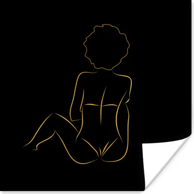 Produktbild von MuchoWow® Poster Frau - Schwarz - Gold - Strichzeichnung 100x100 cm - Babyzimmer
