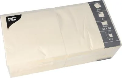 Zdjęcie produktu dla Serwetki 3-warstwowe składane na 1/4 33 cm x 33 cm kremowe