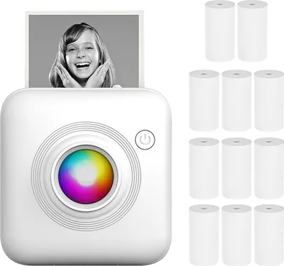 Produktbild von Mini-Drucker Thermodrucker Bluetooth Fotodrucker mit 11 Rollen Thermopapier, für ilder, Etiketten, DIY, Bastelliste, Notizen, Tagebuch, Quittungspapier, Sofortaufkleber, Geschenk