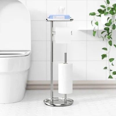 Immagine prodotto di Portarotolo da bagno Famanu con ripiano – Argento