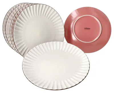 Produktbild von Mäser OSITA Rose Weiß 6x Speiseteller rosa creme Steingut Geschirr Ess-Teller Platte
