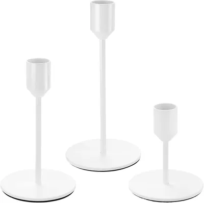 Immagine prodotto di Set di 3 portacandele bianchi per candele conici, candelabri bianchi