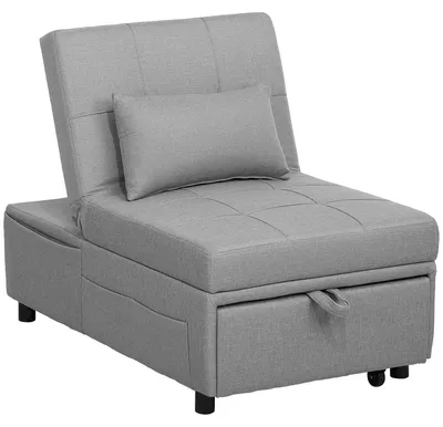 Produktbild von 4-in-1 Klappsessel mit Seitentasche, Gästebett mit Kissen, Verstellbarer Rückenlehne, Bettsessel mit Rollen, Hellgrau