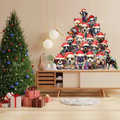 lustiger Weihnachtsbaum aus Hunden – Decords Wandtattoo, Produktansicht 1