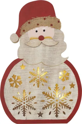 LED dekorace dřevěná – Santa, 30 cm, 2x AA, vnitřní, teplá bílá, časovač