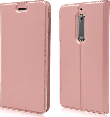Obrázek produktu pro Kryt Nokia 5 flipové pouzdro od NALIA, tenký kryt mobilního telefonu kickstand Imitace kůže růžové zlato