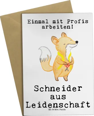 Produktbild von Mr. & Mrs. Panda Grußkarte Schneider Leidenschaft - Weiß - Geschenk, weihnachtskarten, hochzeitskarten, valentinstagskarte, Grußkarten, einladungskarten, babykarte