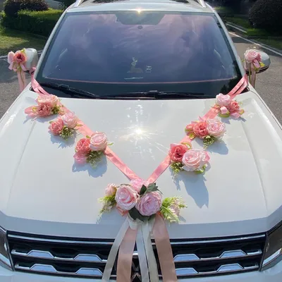 Immagine prodotto di Decorazioni per auto per matrimonio, ghirlanda di fiori di seta rosa, 220 cm, set da 2