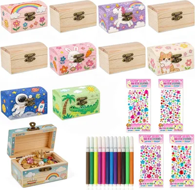 Obrázok produktu pre Miniatúrne drevené škatuľky, 10 kusov, rozmer 9 x 5,5 x 2 cm, vhodné na maľovanie a kreatívne činnosti