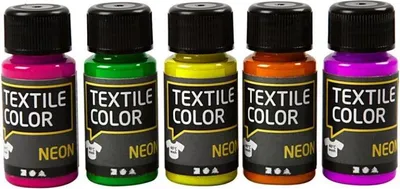 Image de Peinture néon pour textiles - set de 5 couleurs, 50 ml