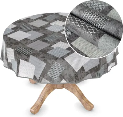 Produktbild von Tischdecke Wachstuch Premium Ornamente Grau Robust Wasserabweisend Rund 140 cm