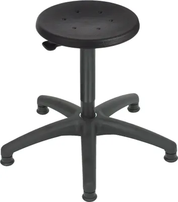 Produktbild von Drehhocker Atlanta | Sitzhöhe 40-59cm | Ø 63cm | Tragfähigkeit 110kg | Polyurethane-Sitz | Kunststof-Fußkreuz mit Gleiter | Hebelauslösung | Schwarz