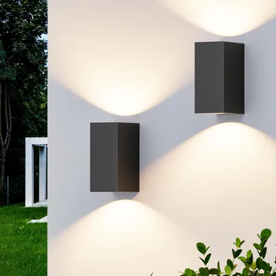 Zdjęcie produktu dla EDISHINE Zestaw 2 kinkietów LED do zastosowań zewnętrznych, kolor czarny, kinkiety z regulowanym kierunkiem światła, stopień ochrony IP44, odporne na rozpryski wody