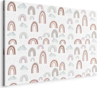 Produktbild von Italienischer Leinwand Leinwandbild - Rainbows After the Storm - Rainbows of Various Sizes in Pastel Hues Among Rain Clouds in a Gray-Blue Shade 90x60 cm Für Kinder e-C-10062-b-a