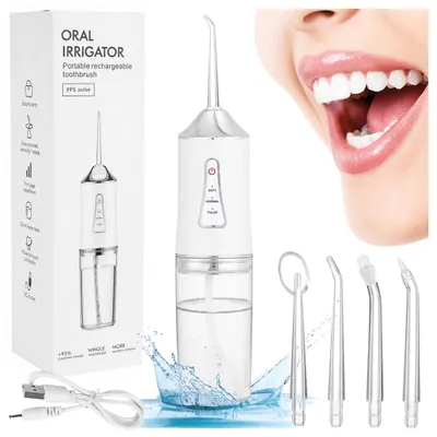 Zdjęcie produktu dla Irygator do Zębów Bezprzewodowy Dentystyczny Mocny 4 Dysze 3 Tryby 230 ml