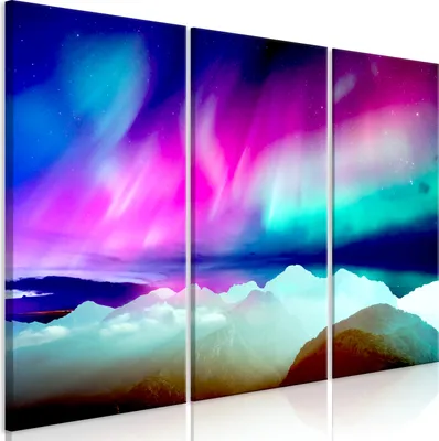 Produktbild von Italienischer Leinwand Leinwandbild - Wonderful Aurora (3 Parts) 120x80 cm Landschaften c-C-0421-b-e