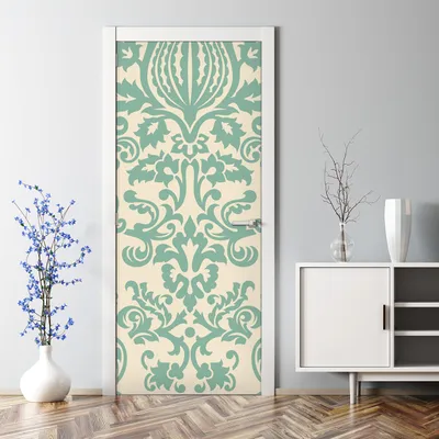 Produktbild von Dekorative Türposter Aufkleber Türsticker selbstklebend Klebefolie Damast grün weiß 85 x 200 cm