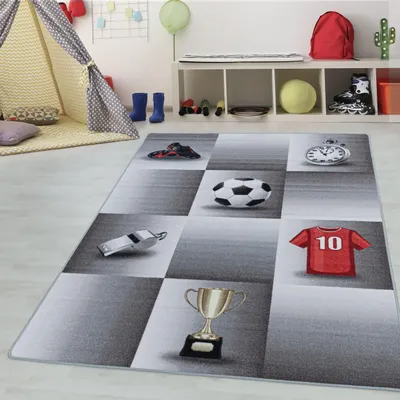 Imagen del producto de Alfombra infantil de fútbol, color gris, 120 x 170 cm